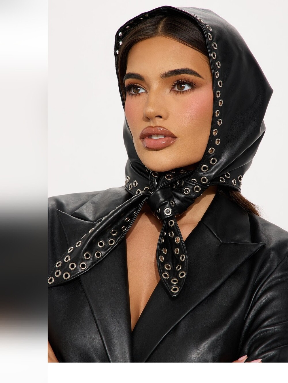 Black Faux Leather Grommet Headscarf